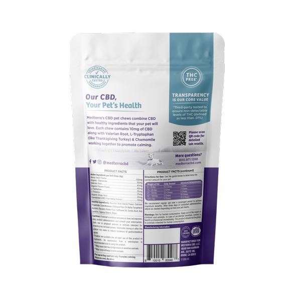 Medterra CBD Pet Calming Chews Supplement Facts