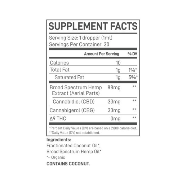 Extract Labs Broad Spectrum CBD CBG Tincture 2000mg 30ml Supplement Facts