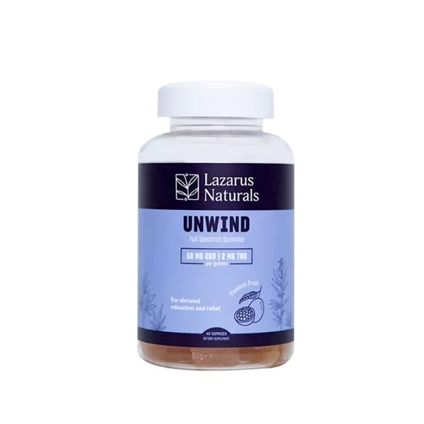 Lazarus Naturals Full Spectrum CBD THC Unwind Gummies Passionfruit 2080mg 40ct