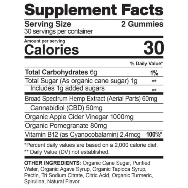 CBDfx CBD Gummies Apple Cider Vinegar 1500mg 60ct Supplement Facts