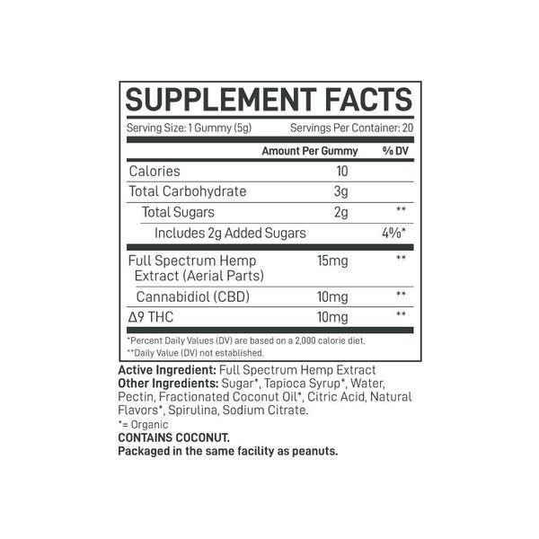 Extract Labs Full Spectrum Delta 9 Gummies Blue Raspberry 400mg 20ct Supplement Facts